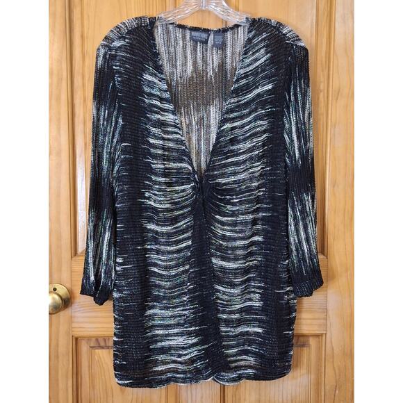 Additions by Chico's Sweater Women's XXL (3) Cardigan Black White Loose Knit - Picture 1 of 6